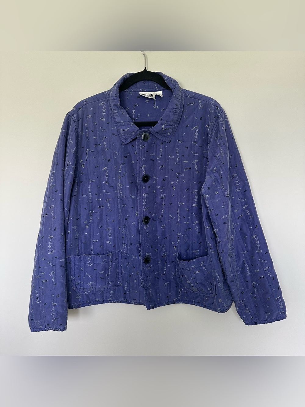 VINTAGE Chico's Design Silk Jacket XL Purple Artsy Bohochic Quilted Lagenlook